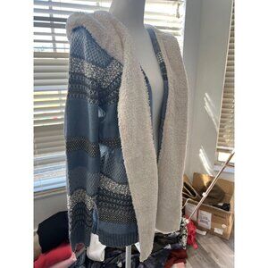 NWOT STITCH FIX blue tribal print Sherpa line  hooded cardigan LARGE